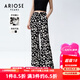 艾諾絲雅詩(shī)夏季新品高腰不規則印花微喇叭褲休閑褲20413079 暗夜薔薇 M