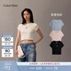 Calvin KleinJeans夏季女士活力少女感休閑ck刺繡時(shí)尚辣妹正肩羅紋短袖T恤 101-象牙白 XXS