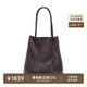 裘真008水桶包女斜挎通勤大容量真皮復古小眾植鞣牛皮包包 咖啡色-大號