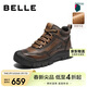 百麗男鞋真皮高幫加毛雪地靴冬季厚底保暖東北短靴8YB01DD5 棕絨里 41