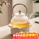 瓷牌茗茶具花茶茶具加厚耐熱玻璃茶壺加熱陶瓷溫茶爐蠟燭底座茶壺溫茶器 提梁壺(嘴濾款)+蠟燭臺 710ml
