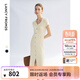 朗姿夏季新款圓領(lǐng)修身針織連衣裙短袖優(yōu)雅ol通勤中長(cháng)款連衣裙 米白色 S