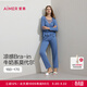 愛(ài)慕（Aimer）牛奶系新品含蛋白柔潤抗菌莫代爾開(kāi)衫帶杯背心九分褲三件套睡衣女 藍色8VB M 165