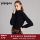 皮皮狗秋冬新品 羊絨衫女半高領(lǐng)插肩袖針織衫女毛衣長(cháng)袖打底衫 701黑色 M /100