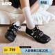 MIO米奧芭蕾運動(dòng)瑪麗珍2026春新款閃鉆綁帶女阿甘舞鞋裂紋皮單鞋 墨曜黑 38 (240mm)