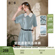 兩三事霧藍芳痕 2025夏季新款復古繡花拼色翻領(lǐng)連體褲女寬松 藍綠色 L