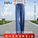 百圖betu女裝夏季新款休閑闊腿褲防曬涼感高腰寬松褲子女2505T81 牛仔色 M