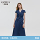 歌莉婭牛仔套裝裙新款復古港風(fēng)設計感v領(lǐng)背心上衣氣質(zhì)半裙1C6JAD090 80U深牛仔藍 S