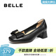 百麗（Belle）氣質(zhì)優(yōu)雅淺口單鞋女商場(chǎng)同款舒適牛皮粗跟單鞋D8Q1DAQ5預售 黑色 38 (240mm)