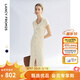 朗姿夏季新款圓領(lǐng)修身針織連衣裙短袖優(yōu)雅ol通勤中長(cháng)款連衣裙 米白色 S