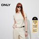 ONLY2026春季新款領(lǐng)口鏤空串珠設計修身正肩短袖T恤女|126101055 S12亮奶油白色 M