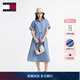 TOMMY JEANS【收腰顯瘦牛仔連衣裙】春夏女復古文藝風(fēng)寬松純棉襯衫長(cháng)裙 牛仔藍1A4 M (推薦:110-125斤)