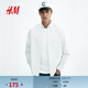 H&M男裝襯衫春季標準版型紐扣領(lǐng)細條紋牛津紡襯衫1257417 白色/細條紋 L 175/108
