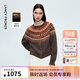朗姿純羊毛費爾島毛衣開(kāi)衫復古撞色針織開(kāi)衫秋冬內搭冬季新款 棕色 M