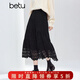 百圖（betu）女裝冬季新款半身裙高級感拼接蕾絲邊蛋糕裙裙子女2510X02 黑色 M