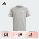 adidas男女大童休閑純棉上衣圓領(lǐng)短袖T恤夏季阿迪達斯輕運動(dòng) 中麻灰/白色   140