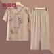 俞兆林（YUZHAOLIN）母親節衣服奶奶冰絲夏裝媽媽6070歲套裝中老年人衣服女太太夏季 卡其色(套裝) 2XL 建議(100-115斤)