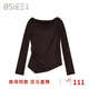 BSIEE本澀2025年冬季新款設計感不對稱(chēng)一字肩打褶毛衣內搭針織衫 咖啡色 M
