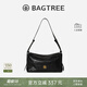 BAGTREE【明星同款】包包樹(shù)奶盒包頭層植鞣牛皮單肩腋下包斜挎包hobo包女 檀黑色-中號 高級小眾生日禮物女