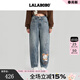 LALABOBO【商場(chǎng)同款】彎刀牛仔褲25年冬新原創(chuàng  )潮印花顯瘦褲RBEC-WXZC19 中藍白 26