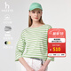 哈吉斯（HAZZYS）女裝 春季女士【PHIZ系列】休閑條紋七分袖T恤衫女 綠色GR L (165/88A 40)