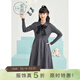 紫涵毛織拼接長(cháng)款連衣裙女文藝繡花秋冬款高收腰A字中長(cháng)款裙子 灰色 M