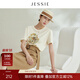 JESSIE時(shí)尚圓領(lǐng)字母印花修身短袖T恤上衣女春夏新款 杏色 M