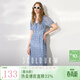 三彩2025夏季新款印花雪紡連衣裙法式A字裙荷葉邊系帶V領(lǐng)長(cháng)裙M 深海藍花卉 L 165/88A