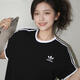 阿迪達斯（adidas）三葉草純棉短袖女2026夏季新款時(shí)尚半袖三條紋寬松透氣休閑t恤男 黑色/情侶T/時(shí)尚/參考男裝尺碼 2XL /男裝185女裝175