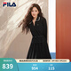 FILA 斐樂(lè )楊冪同款女子連衣裙春新款時(shí)尚休閑寬松收腰翻領(lǐng)連身裙 正黑色-BK XL 175/92A