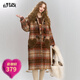 妖精的口袋格子復古毛領(lǐng)呢子大衣女2024冬季新款牛角扣仿毛呢外套 學(xué)院紅咖格紋 M
