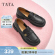 他她（TATA）女鞋新款半島玫瑰英倫風(fēng)樂(lè )福鞋黑色小真皮鞋單鞋7WX22CA4 黑色 37