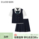 E·LAND KIDS藤校少女童裝女童套裝夏季新品蝴蝶結襯衫短裙 Navy藏青色/59 130cm 均碼