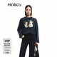 MO&Co.長(cháng)袖T恤微做舊洗磨棉質(zhì)復古小狗印花寬松中性圓領(lǐng)摩安珂 鋼灰色 S /160