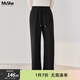 MsShe開(kāi)叉直筒闊腿衛褲大碼女裝2026春裝胖mm高腰巨顯瘦長(cháng)褲子女 黑色現貨 3XL