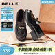 百麗（Belle）小銀扣樂(lè )福鞋26春新款商場(chǎng)粗跟復古褶皺面牛皮單鞋F2G1DAA6預售 黑色 38