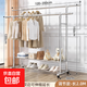 不銹鋼晾衣架落地伸縮家用室內外晾衣服收納置物陽(yáng)臺單雙桿掛衣架 雙杠2.0米升級款雙層置物架帶剎車(chē)輪帶墊可伸縮