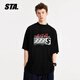 STA高街復古新款印花男士短袖t恤美式休閑潮流oversize重磅半袖體恤 黑色 M
