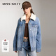 MISS SIXTY冬款牛仔外套復古顯瘦百搭女可拆卸仿毛條寬松美式棉服 中藍 L