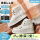 百麗（Belle）復古魔術(shù)貼牛皮雪地靴女冬季新款厚底加毛保暖東北靴B2957DD5 米色 35