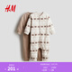 H&M童裝男嬰女?huà)脒B身衣2件裝春季抓絨拉鏈連體家居服睡衣1177804 淺米色/泰迪熊 90cm 90/52 (1.5-2Y)