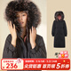 千仞崗冬季羽絨服中長(cháng)款大毛領(lǐng)連帽外套收腰顯瘦花苞袖冬裝保暖防寒服 魔力黑（鴨絨） M (165)