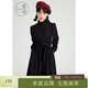 紫涵（ZIHAN）木耳邊連衣裙女中長(cháng)款立領(lǐng)大散擺裙子氣質(zhì)修身 黑色 M
