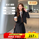 冊裁（CECAI）學(xué)院風(fēng)灰色西服套裝女2025春季新款寬松顯瘦西裝百褶裙兩件套 黑色(西服+襯衫+半身裙） M