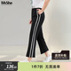 MsShe【撞色條紋直筒褲】大碼女裝2026春裝胖mm開(kāi)叉七分褲子女士 黑色現貨 4XL