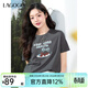 LAGOGO涼感新疆棉灰色可愛(ài)印花短袖T恤女拉谷谷2025年夏新款上衣 灰色 S