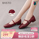 百思圖25秋超軟羊皮瑪麗珍鞋法式低跟紅色女單鞋CX332CQ5 酒紅色 37