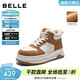 百麗（Belle）撞色高幫鞋女冬季新款商場(chǎng)同款厚底增高加絨休閑板鞋E6T1DDD5 米色/棕-厚絨 38 (240mm)