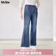 MsShe【微喇開(kāi)叉牛仔褲】大碼女裝2026新款春裝胖mm顯瘦加長(cháng)褲子 牛仔中藍色現貨 2XL