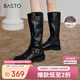百思圖24冬戶(hù)外街頭騎士靴高筒靴粗跟女長(cháng)靴W0819DG4 黑色 40